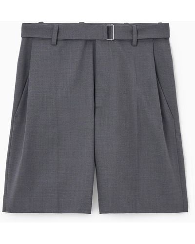 COS Belted Wool-blend Shorts - Grey