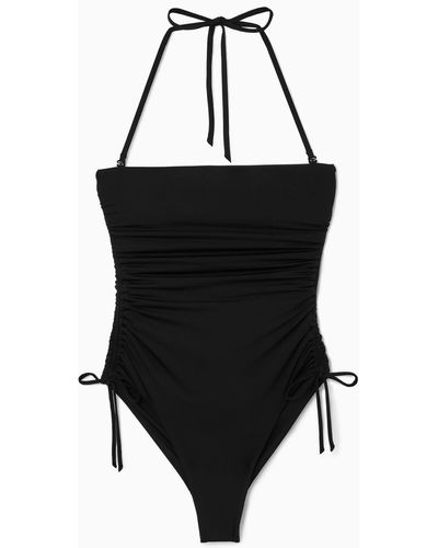 COS Ruched Bandeau Swimsuit - Black