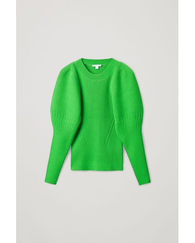 COS Puff Sleeve Knitted Top - Green