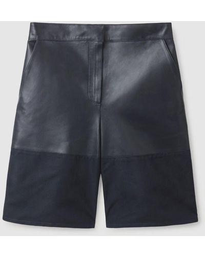 COS Leder Shorts Mit Gewebtem Einsatz - Blau