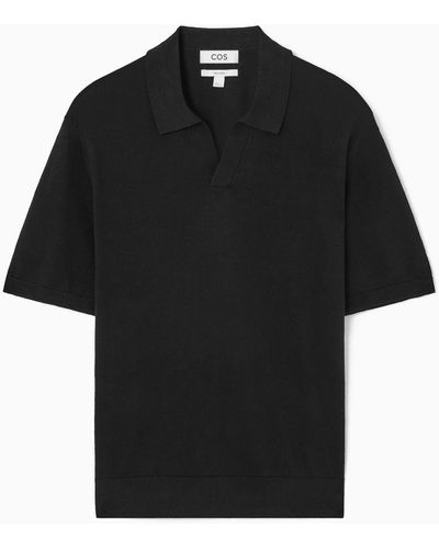 COS Knitted Linen Polo Shirt - Black