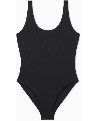COS Scoop-neck Ribbed Swimsuit - Black