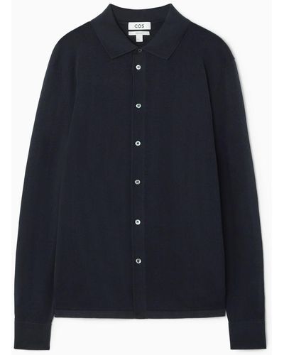 COS Knitted Silk-blend Overshirt - Blue