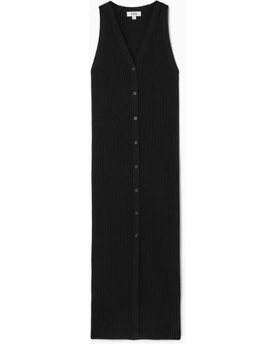 COS Buttoned Rib-knit Maxi Dress - Black