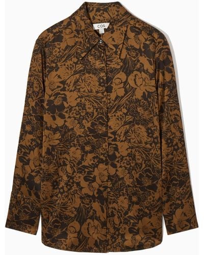 COS Oversized Floral-print Satin Shirt - Brown