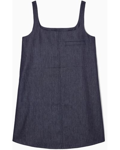 COS Square-neck Denim Mini Dress - Blue