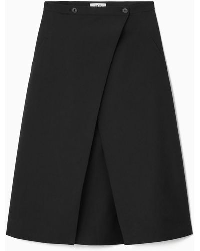 COS Tailored Wool Midi Wrap Skirt - Black