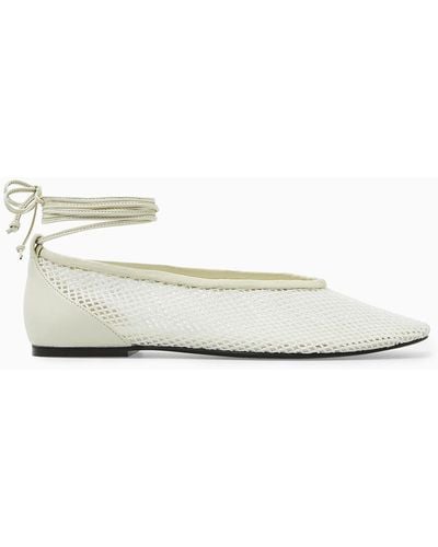 COS Leather-trimmed Mesh Ballet Flats - White