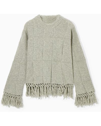 COS Fringed Paneled Wool Sweater - White