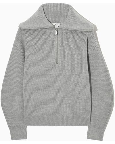 COS Wool And Cotton Half-zip Sweater - Gray