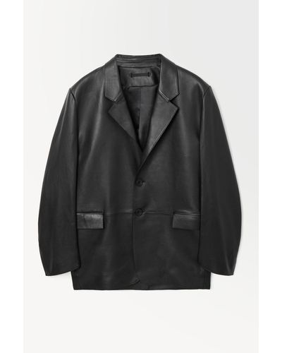 COS The Single-breasted Leather Blazer - Black