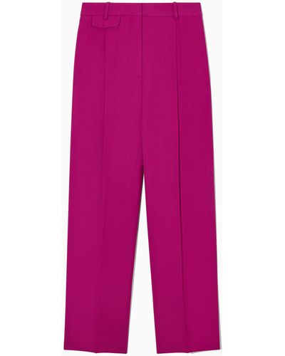 COS Wide-leg Pleated Linen-blend Trousers - Pink