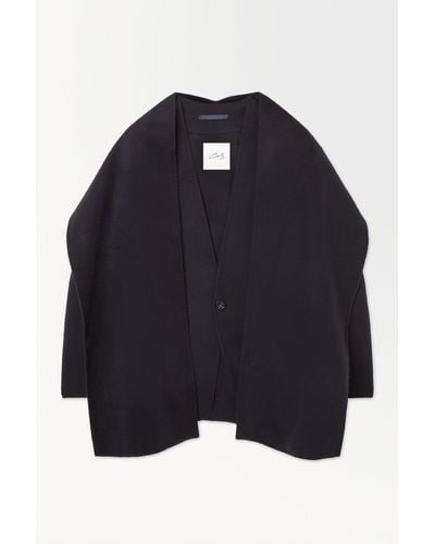 COS The Collarless Wool Scarf Jacket - Blue
