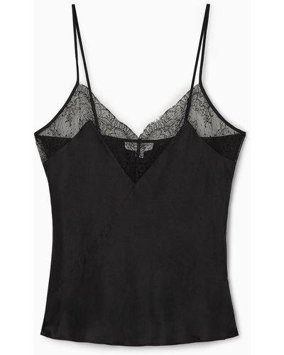 COS Lace-trimmed Silk-blend Cami Top - Black