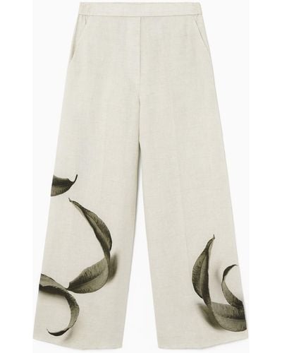 COS Leaf-print Linen Pants - White