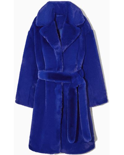 COS Belted Faux Fur Coat - Blue
