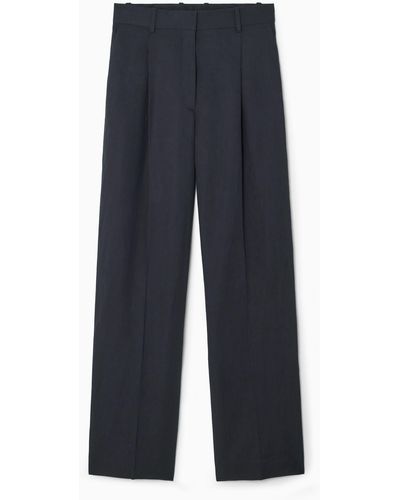 COS Pleated Linen-blend Wide-leg Trousers - Blue
