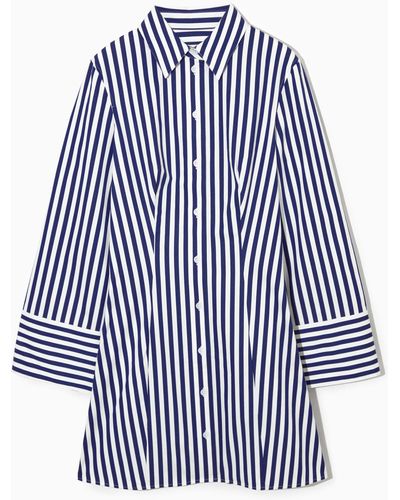 COS Striped Waisted Mini Shirt Dress - Blue