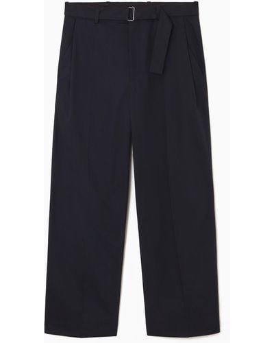 COS Belted Pleated Wide-leg Trousers - Blue
