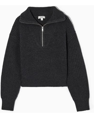 COS Wool And Cotton Half-zip Sweater - Black