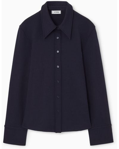 COS EXAGGERATED-COLLAR Jersey Shirt - Blue