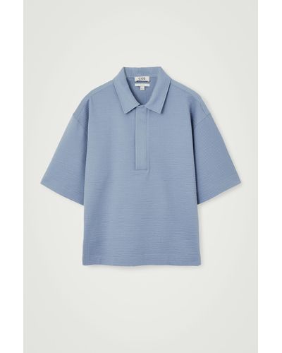 COS Textured Half-zip Polo Shirt - Blue