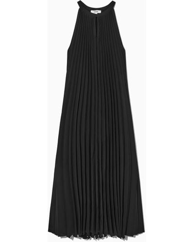COS Pleated Halterneck Midi Dress - Black
