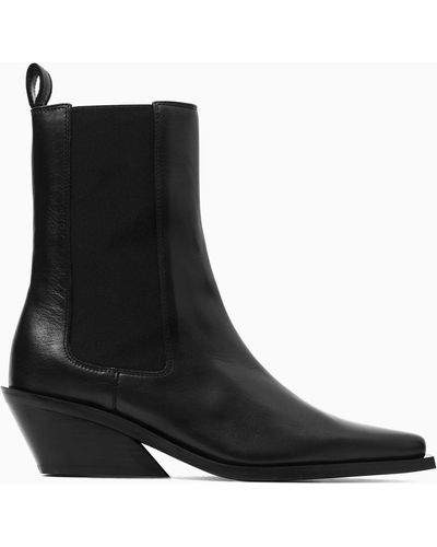 COS Leather Cowboy Chelsea Boots - Black