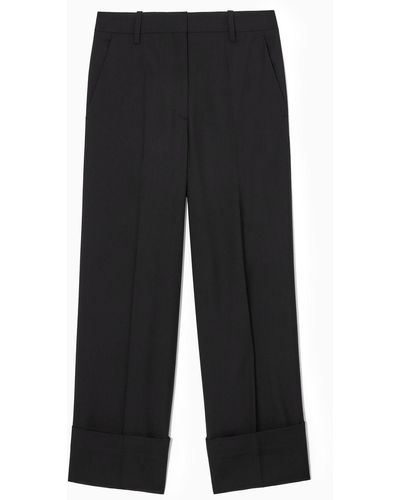 COS Turn-up Wide-leg Wool Pants - Black