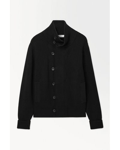 COS The Funnel-neck Knitted Wool Jacket - Black