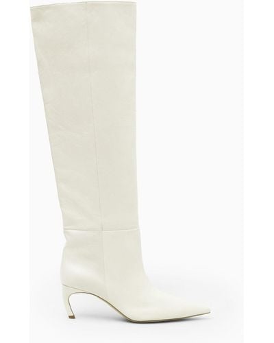 COS Pointed-toe Leather Knee-high Boots - White