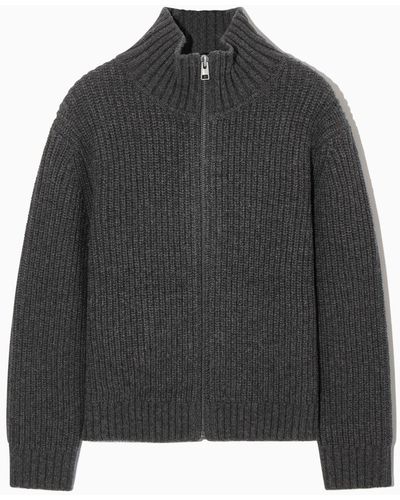 COS Funnel-neck Knitted Wool Jacket - Black
