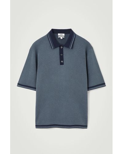 COS Waffle-knit Polo Shirt - Blue