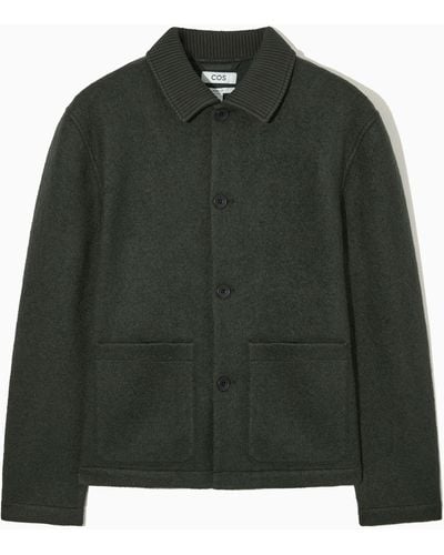 COS Knitted-collar Wool Workwear Jacket - Green