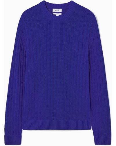 COS Relaxed Open-knit Jumper - Blue