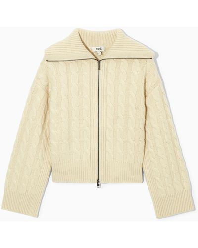 COS Cable-knit Wool Zip-up Jacket - Natural