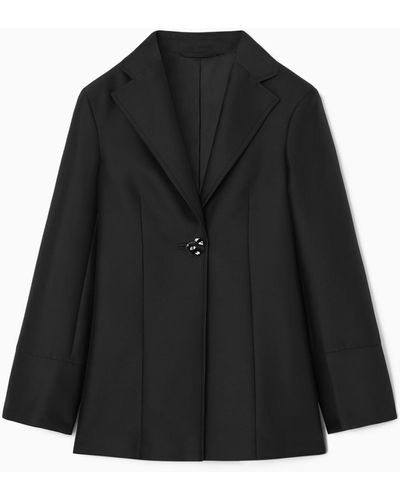 COS Brooch-detail Wool-blend Blazer - Black