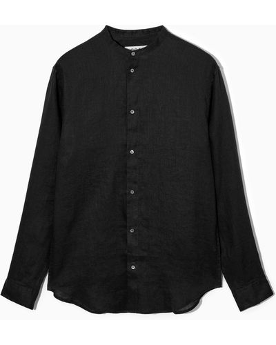 COS Grandad-collar Hemp Shirt - Black
