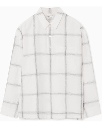 COS Oversized Checked Half-placket Shirt - White