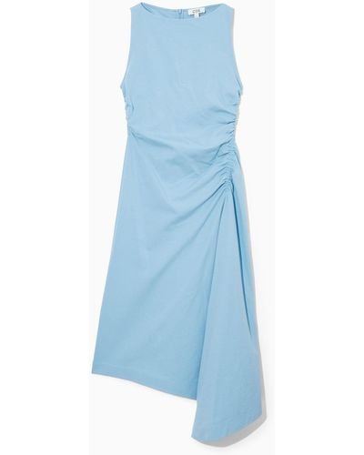 COS Asymmetric Gathered Midi Dress - Blue