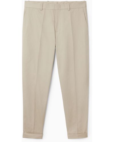 COS Turn-up Tapered Twill Trousers - Natural