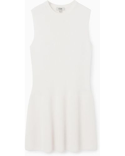COS Ribbed-knit Dropped-waist Mini Dress - White
