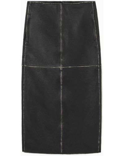 COS Paneled Leather Racer Midi Skirt - Black