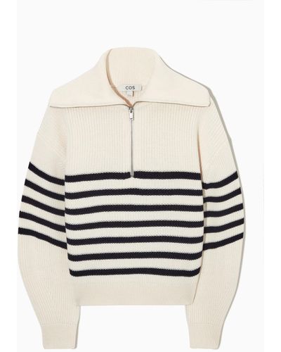 COS Wool And Cotton Half-zip Jumper - White