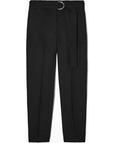 COS Belted High-waisted Linen-blend Trousers - Black