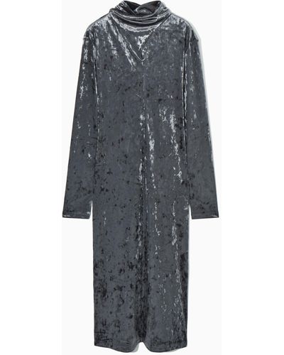 COS Open-back Velvet Midi Dress - Grey
