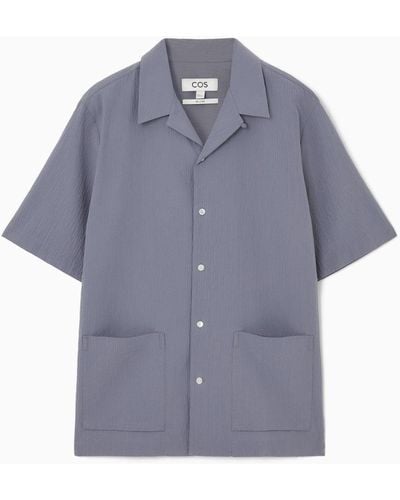 COS Short-sleeved Cotton-seersucker Shirt - Blue
