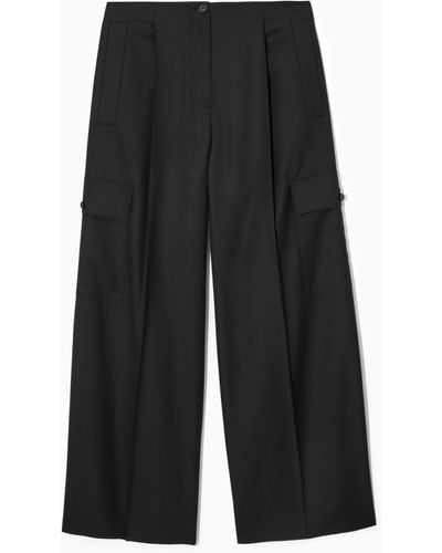 COS Wide-leg Wool Cargo Trousers - Black