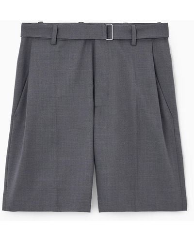 COS Belted Wool-blend Shorts - Gray