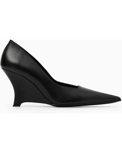 COS Pointed Leather Wedge Court Shoes - Black